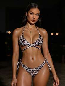Swim SXY Bộ bikini dây chéo in họa tiết da báo đi biển mùa hè - Nhiều màu - Xem 1