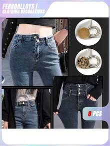 SHEIN 8pcs Random Style Metal Button Extenders,For Women Men, Jean Button Extender, Waist Extenders, No Sew Instant Waistband Extender Buttons Metal For Jeans Pants Collar Valentine's Day, Valentines Wedding, Birthdayfall Decor - Multicolor - View 4