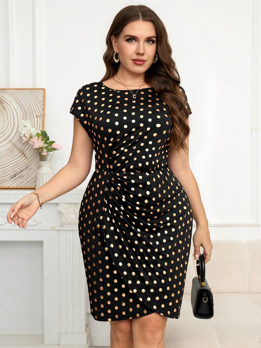 Reflora 大码夏季通勤波点印花连衣裙