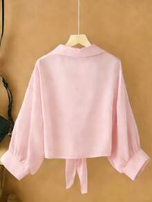 Resyla Nueva blusa de mujer de gasa de unicolor con chal corto informal de estilo de alas de murciélago - Rosa - Ver 2