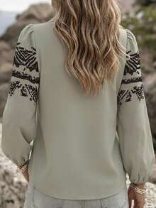 Zayélia Áo kiểu nữ tay dài cổ bẻ cài cúc đơn, in họa tiết hoa cổ điển, đa năng, thích hợp mặc hàng ngày. - Nhiều màu - Xem 2