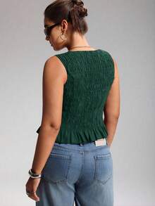 LYSMO 大码女式波西米亚风弹力褶皱红色吊带背心 - 墨綠色 - 查看 2