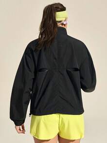 SHEIN In My Nature Women's Lightweight Loose Outdoor Windbreaker Jacket, Water-Resistant - Black - View 3