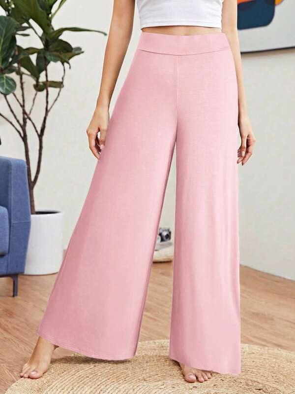 SHEIN Essnce Women's Solid Color High Waist Casual Loose Wide Leg Knit Pants