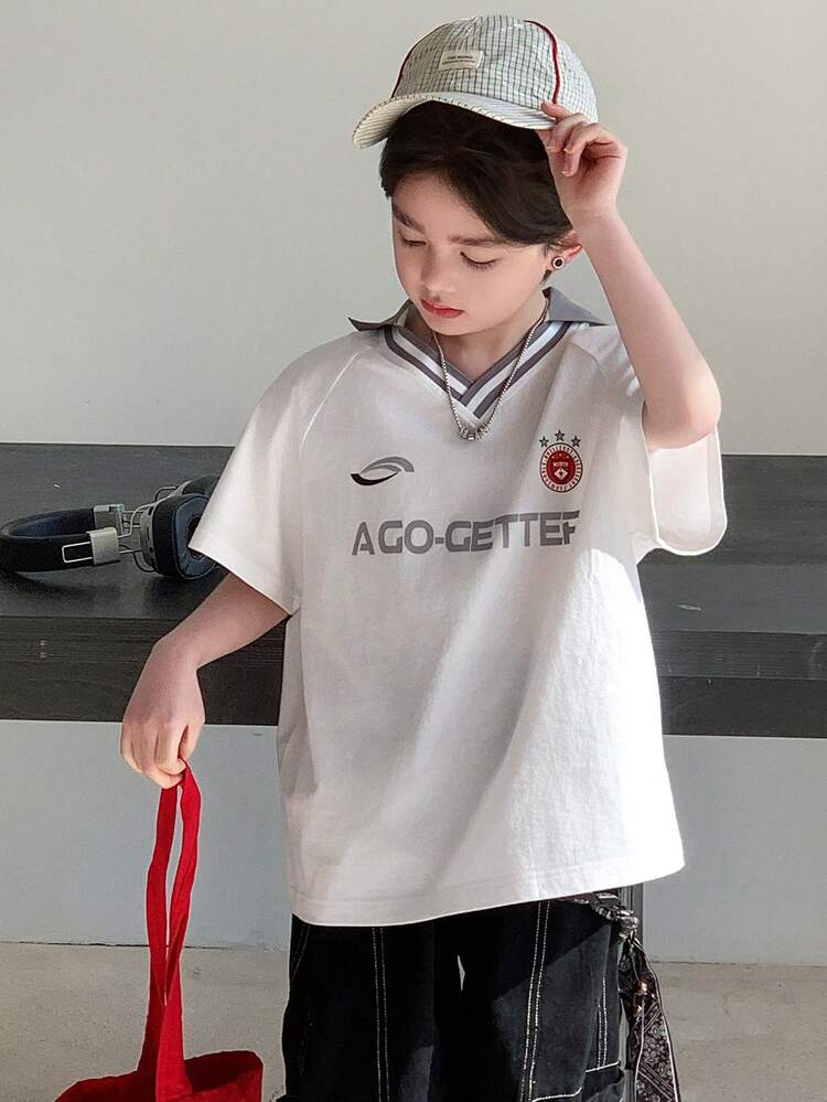 Tween Boy Letter Print Raglan Short Sleeve Casual Loose T-Shirt Summer