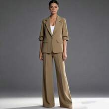 Traje de trabajo para desplazamientos Temperament, conjunto de pantalones anchos y ajustados de dos piezas - Caqui - Ver 4