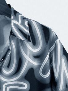 ROMWE MEN Street Life 男士全印花单排扣休闲短袖衬衫 - 灰色 - 查看 3