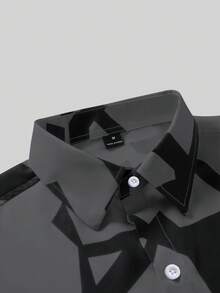 Manfinity Homme Men's Geometric Print Single-Breasted Casual Short Sleeve Shirt - Dark Grey - View 5