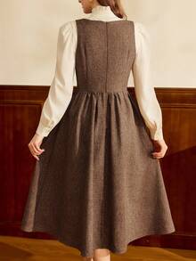 Vintamour Vintage Classic Elegant Women Embroidered Fitted Tank Dress, Brown Brown Elegant Dress Women Coffee Brown Dress Cottagecore Dress French Style Dress Spring Outfit Women Spring Dress For Women - Brown - View 2