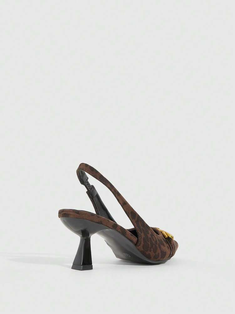 CUCCOO SZL Leopard Print Metal Decor Fashionable Sexy Women High Heels