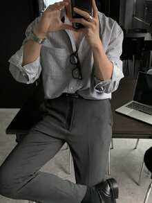 DAZY Camisa casual de manga larga con botones y rayas para hombre, primavera - Multicolor - Ver 8