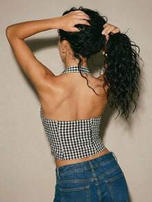 Aloruh Women Cotton Striped Stand Collar Single-Breasted Vest Thin Blazer In Fall/Winter - Black and White - View 2