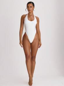 Musera Resort Halterneck High Leg Thong Swimsuit Bathing Suits Swim Vacation Holiday Summer Travel Beachwear Basics Hen Do Wedding Bridal Bachelorette Resort Core - White - View 5