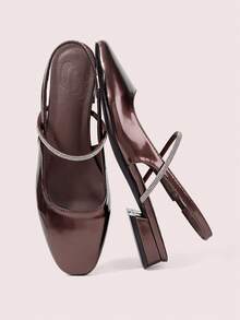 CUCCOO DOLLMOD 女士黑色亮面漆皮平底玛丽珍鞋，方头设计，方便穿脱，适合通勤、约会、聚会、购物、圣诞节等场合。 - 銅色 - 查看 2