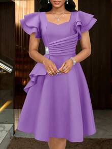 SHEIN Lady 优雅派对水钻荷叶边连衣裙 - 紫色 - 查看 7