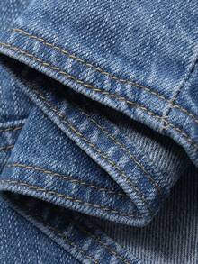 Livesso 女士纯棉蓝色无袖V领休闲牛仔衬衫，夏季 - 藍色 - 查看 7