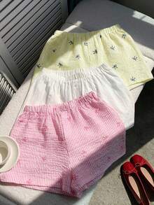 Comfortcana 3pcs Women Elastic Waist Button Design Casual Loose Shorts Set - Multicolor - View 6