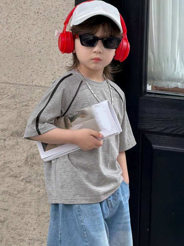 Young Boy Casual Contrast Trim Short Sleeve T-Shirt, Summer