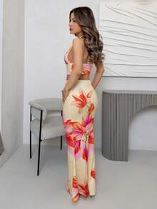 Jemour Women's Holiday Halter Top And Skirt Printed Two Pieces Set Tropical Two Piece Set Floral Two Piece Set - Multicolor - View 2