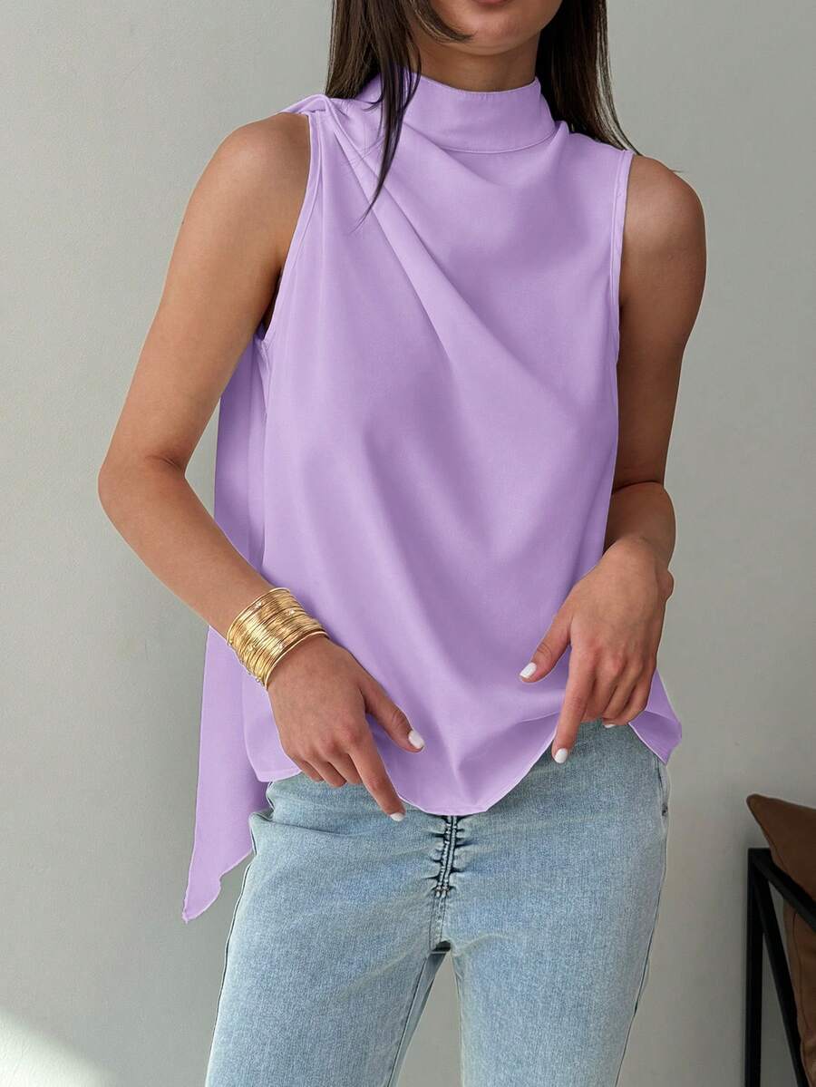 Aloruh Blusa tejida con pliegues en H sin mangas de estilo minimalista y de uso diario, color blanco, para primavera/verano - Morado Violeta - Ver 1