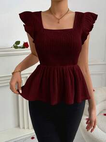 Firerie 女士宽松领口短袖收腰娃娃衫，适合度假和约会穿着 - 紫紅色 - 查看 5