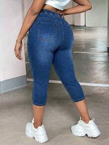 SHEIN SXY Quần jean denim trơn màu cỡ lớn kiểu dáng thường ngày - Rửa trung bình - Xem 2