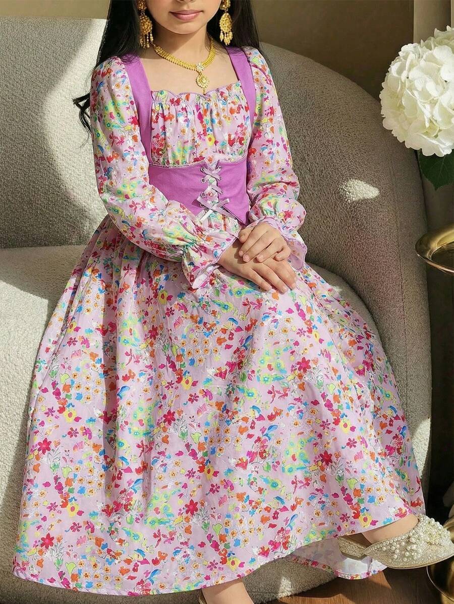 SHEIN 少女时尚休闲可爱连衣裙 - 紫色 - 查看 1