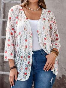 EMERY ROSE 大码女式夏季休闲度假乡村风彩色花卉蕾丝修身度假休闲短外套，适合初秋夏季假期、春假、女士度假、外出等场合，2026新款，简约时尚，日常穿着也十分合适。 - 彩色 - 查看 5
