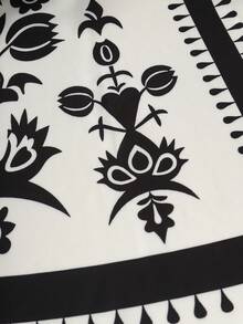 Lyxana 女士花卉佩斯利印花收腰A字连衣裙，优雅百搭，适合假日、休闲、通勤、情人节、约会、法式街头风，复古百搭，白色底色搭配黑色花卉印花，早春/春夏新款中袖长裙 - 彩色 - 查看 5