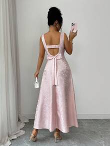 SHEIN Elenzya Women's Jacquard Fabric Backless Design Waist Cinched A-Line Elegant Everyday/Vacation/Commute Fashion Valentine's Day Date French Street Vintage Versatile Early Spring/Spring-Summer Sleeveless Light Pink New Mid-Length Dress - Pink - View 2