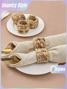 2-12 件天然葫芦编织餐巾环，手工制作的乡村农舍餐巾架，适合生日派对、感恩节、婚礼和圣诞节餐桌装饰 - 杏色 - 查看 2