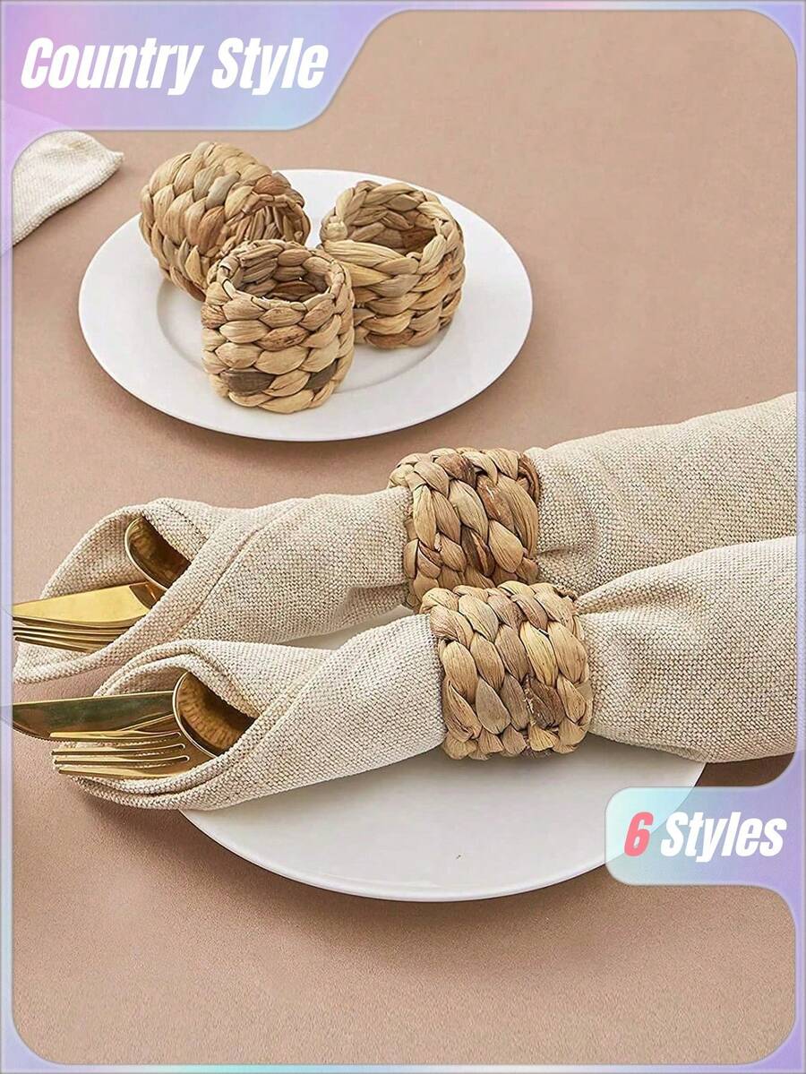 2-12 件天然葫芦编织餐巾环，手工制作的乡村农舍餐巾架，适合生日派对、感恩节、婚礼和圣诞节餐桌装饰