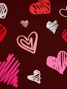 Sweetra 大码女式爱心印花阔腿抽绳连体裤 - 酒紅色 - 查看 6