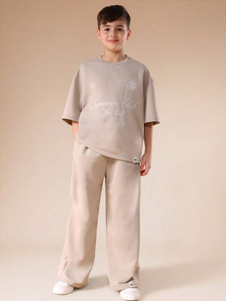 Stone Oversized T-Shirt And Wide Leg Sweatpants Set