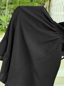 Tween Girls Black Textured Camisole Princess Dress, Casual, Fashionable, Versatile, Suitable For Party, Outing, Sister Photo Shoot, Park, Camping, Vacation, Daily Leisure - Black - View 5