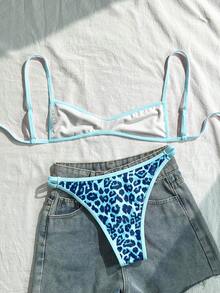 Swim Mod 女士豹纹性感比基尼泳装套装，夏季海滩 - 藍色 - 查看 2