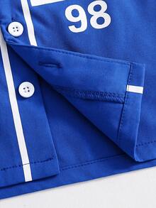 SHEIN 2件套男女宝宝休闲时尚蓝色短袖衬衫和牛仔短裤套装，春夏宝宝服装，套装，街头服饰 - 寶藍色 - 查看 7