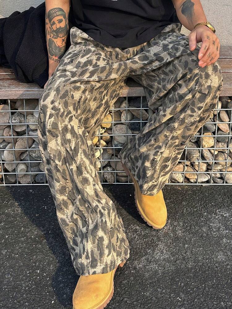 Spring Camouflage Fabric Elastic Waist Streetwear Men Pants