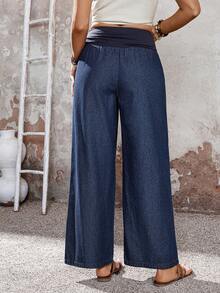 EMERY ROSE Mature Denim Jeans casuales y versátiles de pierna ancha y holgada con pliegues en la cintura para mujer - Azul - Ver 3