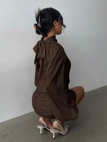 Aloruh 女士性感露背迷你长袖紧身连衣裙，圣诞节和新年派对鸡尾酒会礼服 - 咖啡 - 查看 4