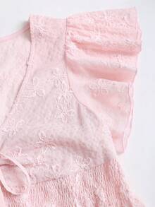 SHEIN Sweetro Spring/Summer New V-Neck Ruffle Sleeve Cinched Waist A-Line Blouse, Suitable For Outings And Commuting - Pink - View 3