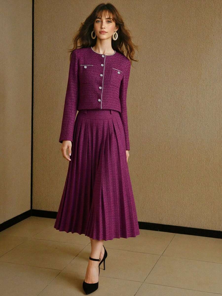 ZEYLAH Chaqueta elegante de mujer con decoración de cadena - Morado - Ver 1
