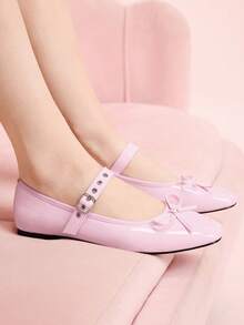 CUCCOO DOLLMOD Round Toe Comfortable Pink Bow Fashionable And Elegant Women's Flat Shoes Spring Shoes Spring Break Easter - girl powder - View 4
