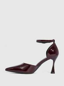 CUCCOO SZL Scarpe con tacco alto da donna, nuove per l'autunno, scarpe formali da donna con tacco a forma di calice di vino, eleganti tacchi a spillo in PU con materiale riflettente, altezza tacco 9,5 cm, sexy tacchi alti bordeaux, versatili e confortevoli, adatte per uso quotidiano, feste, Natale, San Valentino, appuntamenti e altre occasioni - Bordò - Visualizzare 8
