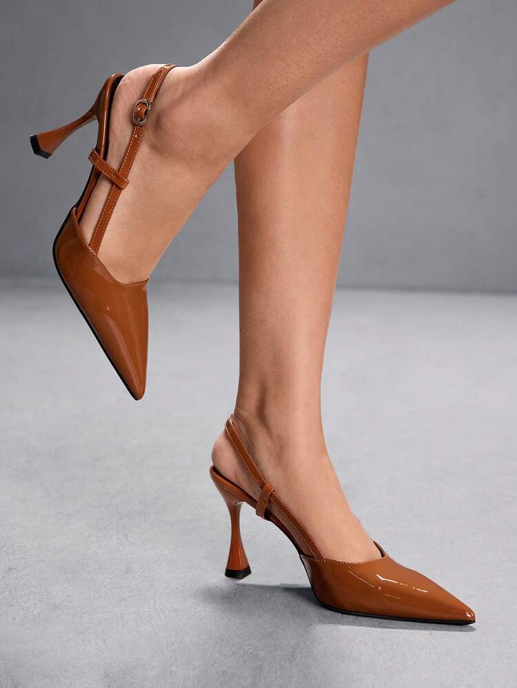 CUCCOO SZL Women's Shoes Buckle Adjustable Women's Brown High Heels Wine Glass Heel Pointed 9CM Elegant Stiletto Shoes Mirror PU Material Sexy Burgundy High Heels Kitten Heel Versatile Fashion Suitable For Daily/Party/Christmas Thanksgiving Valentine's Day Dating/Wedding/Prom/Office Dress Shoes Women's Shoes