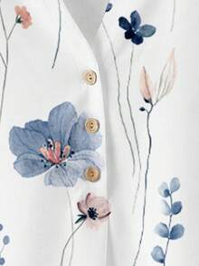 Rusticease Ditsy Floral Top + Solid Color Pants 2 Pieces Set, Casual Vacation Style, Suitable For Summer, Plus Size - Blue - View 8