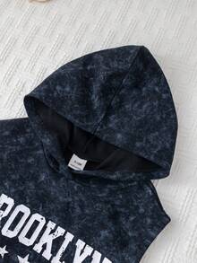 SHEIN 男女宝宝通用款黑色扎染无袖连帽连体衣，男宝宝套装，婴儿连体衣 - 黑色 - 查看 7