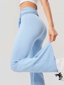 OutZeal Women Sports Leggings Daily Casual Quick-Drying Tummy Control Bow‑Knot Belt Flared Hems - Blue - View 7