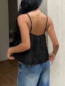 女士纯色简约吊带背心 - 黑色 - 查看 2