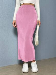 SHEIN Essnce Women's Solid Color Casual Versatile Date/Travel Mini Skirt - Baby Pink - View 5